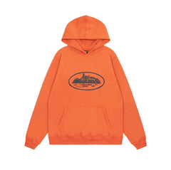 Orange Vintage Graphic Hoodie – Oversized Streetwear Pullover Sweatshirt