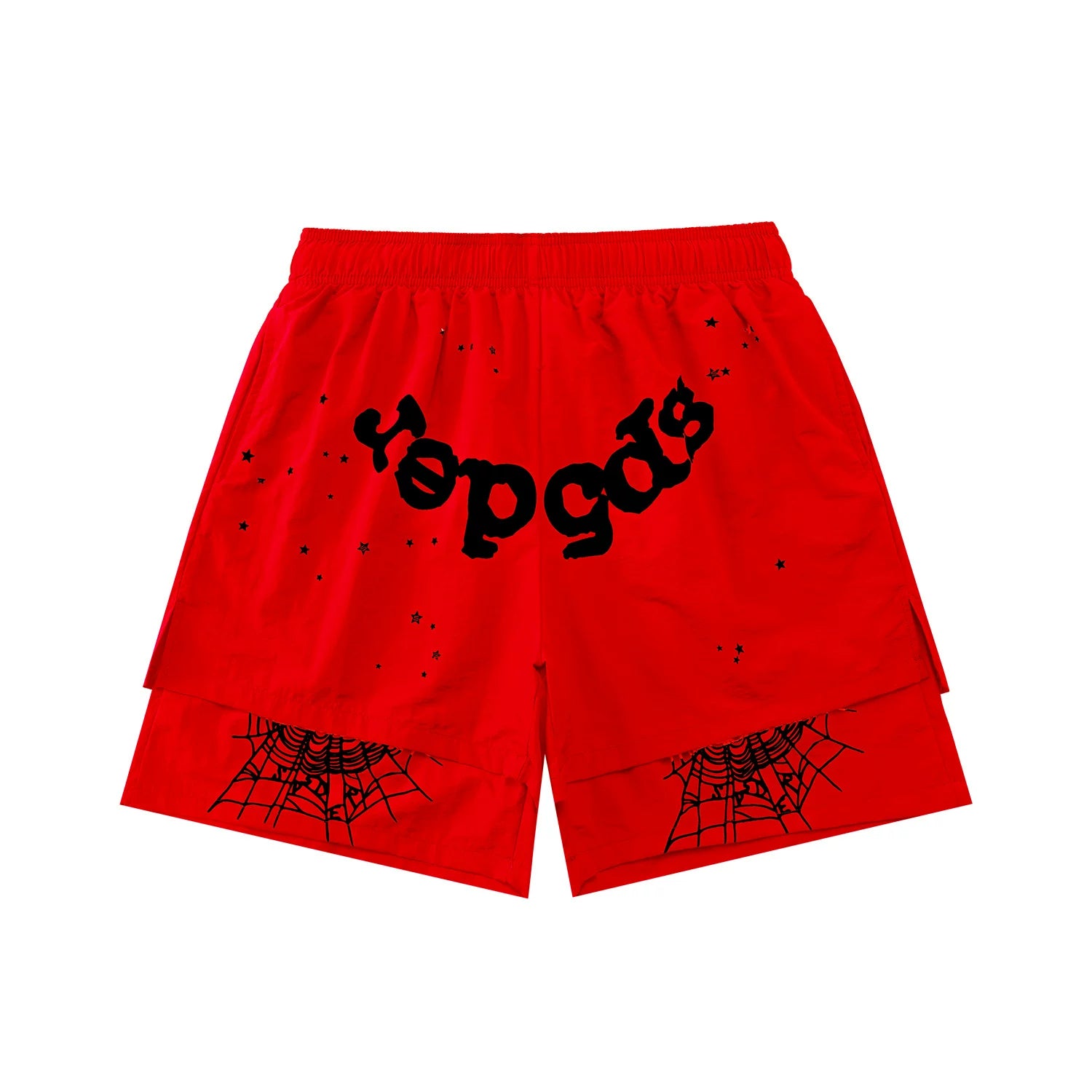 Sp5der Spider‑Web Layered Sweat Shorts Hip‑Hop Street‑Wear