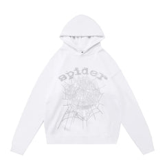 Sp5der Rhinestone Spider‑Web Pullover Hoodie Hip‑Hop Street‑Wear Sweatshirt