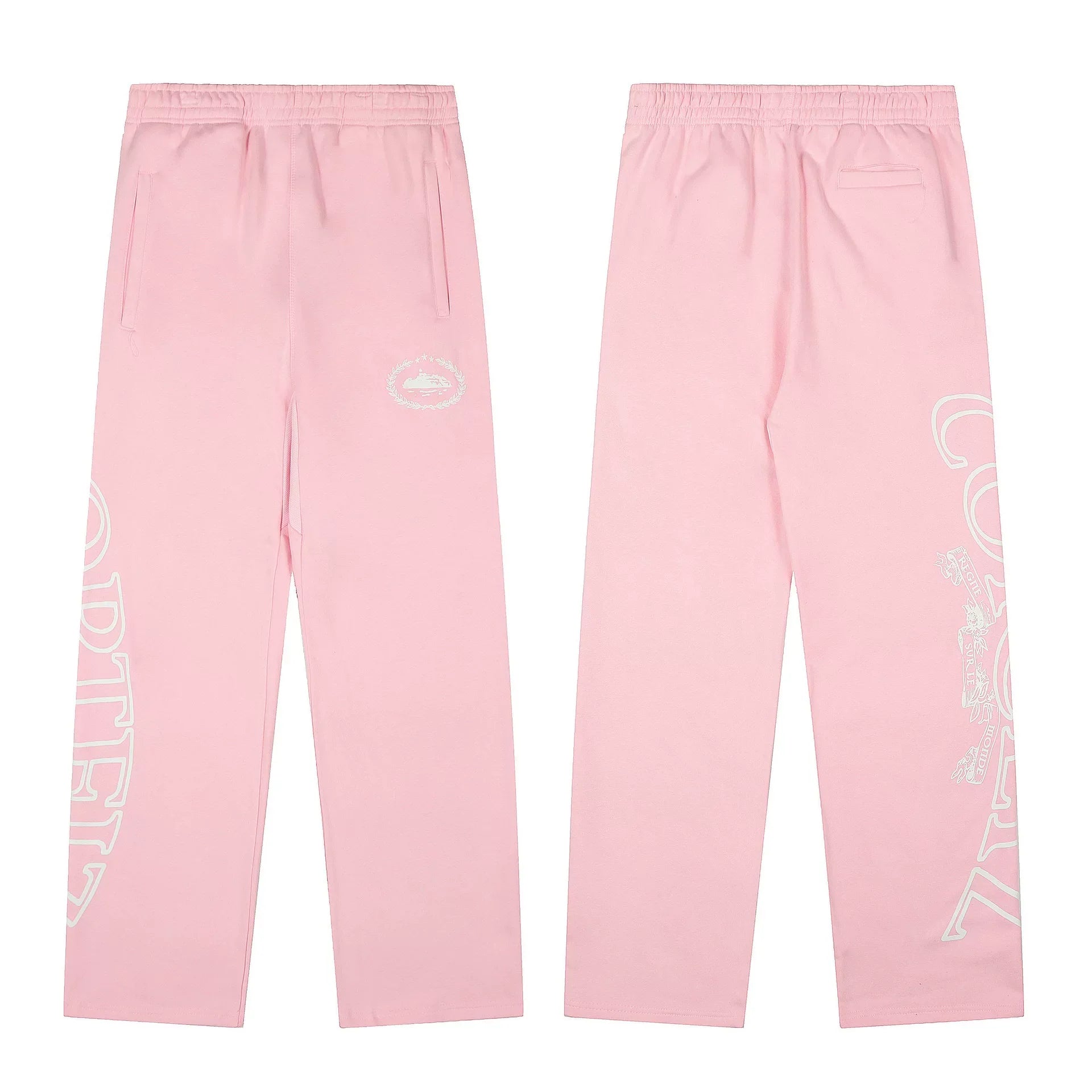 Pink Straight-Leg Sweatpants | Minimalist Streetwear Pants with Graphic Detail