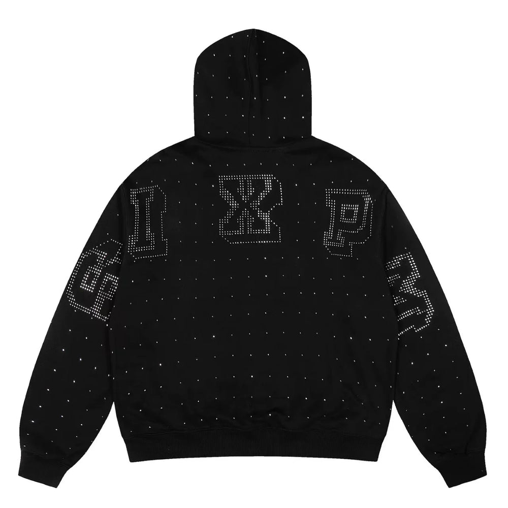 6PM Rhinestone Letter Zip‑Up Hoodie