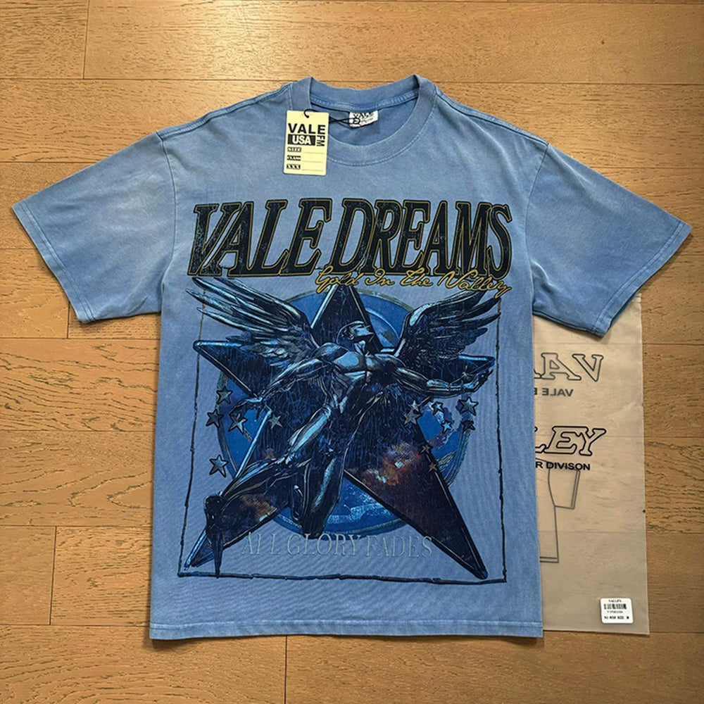 VALEFOREVER Blue Washed Vale Dreams Angel Star Vintage Graphic T-Shirt