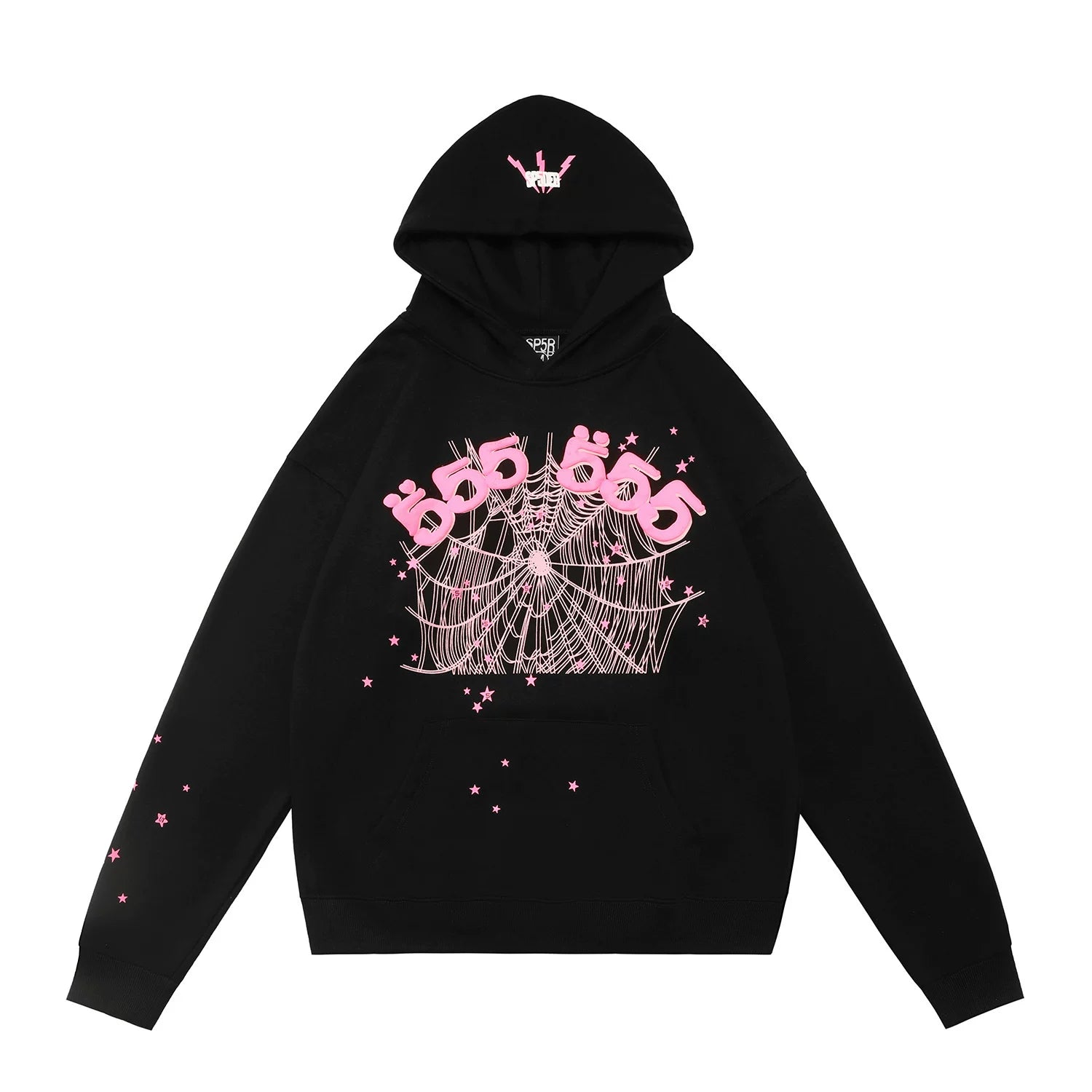 Sp5der 555 Spider‑Web Graphic Pullover Hoodie Hip‑Hop Street‑Wear Sweatshirt