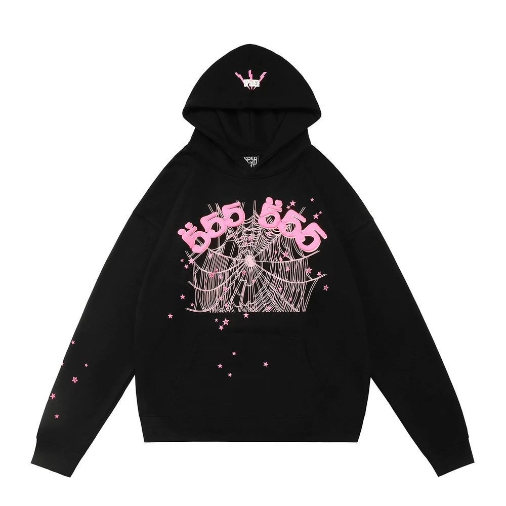 Sp5der 555 Spider‑Web Graphic Pullover Hoodie Hip‑Hop Street‑Wear Sweatshirt