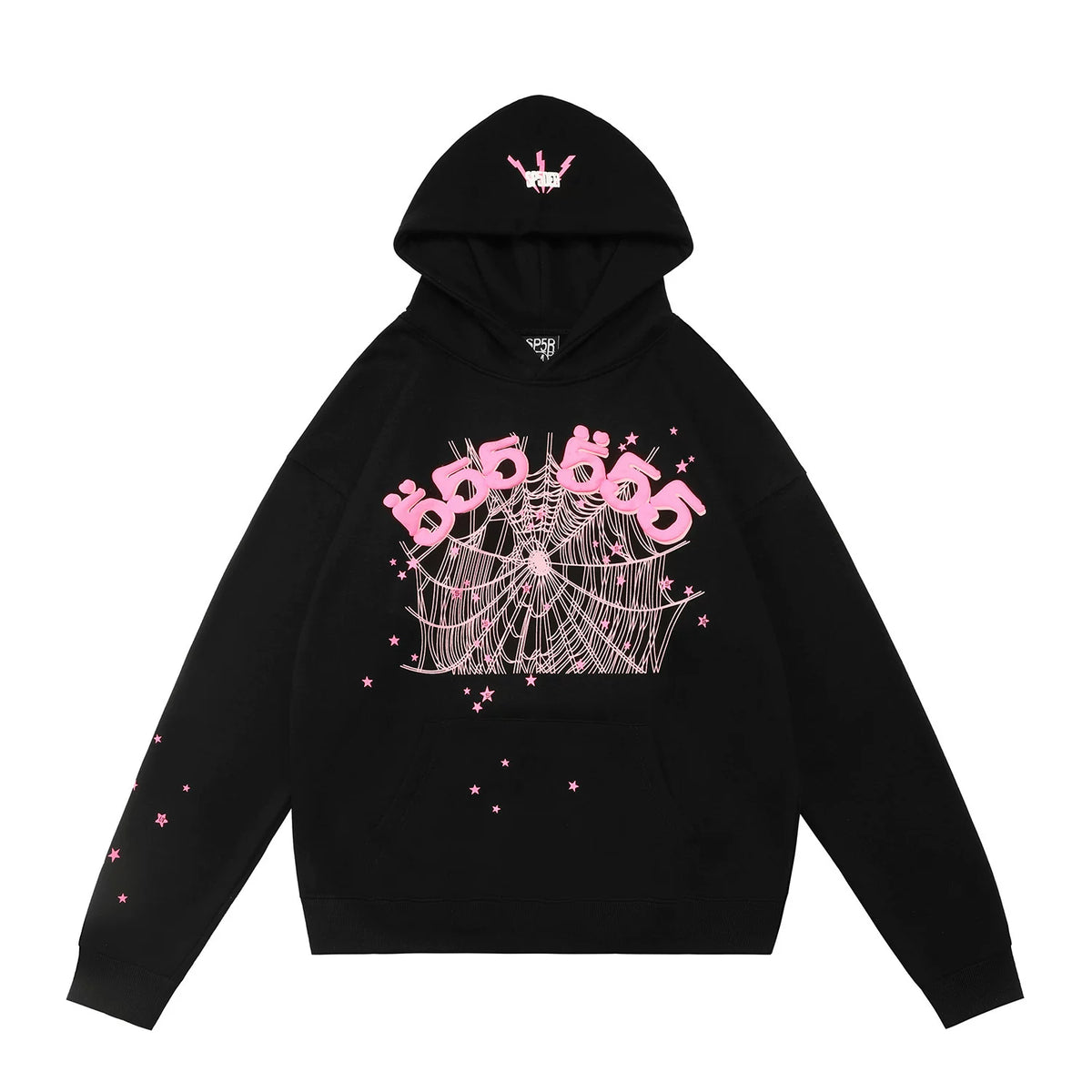 Sp5der 555 Spider‑Web Graphic Pullover Hoodie Hip‑Hop Street‑Wear Sweatshirt