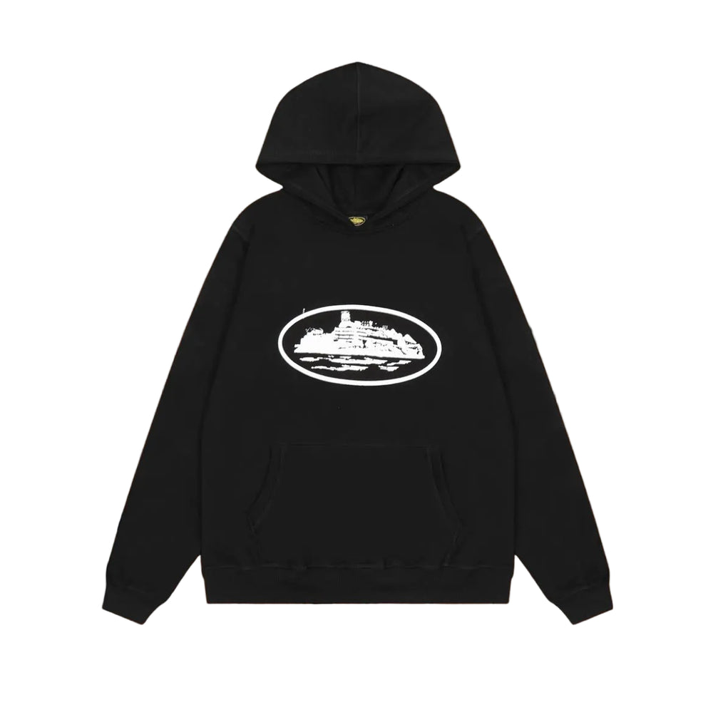 Black Vintage Graphic Hoodie – Oversized Streetwear Pullover Sweatshirt