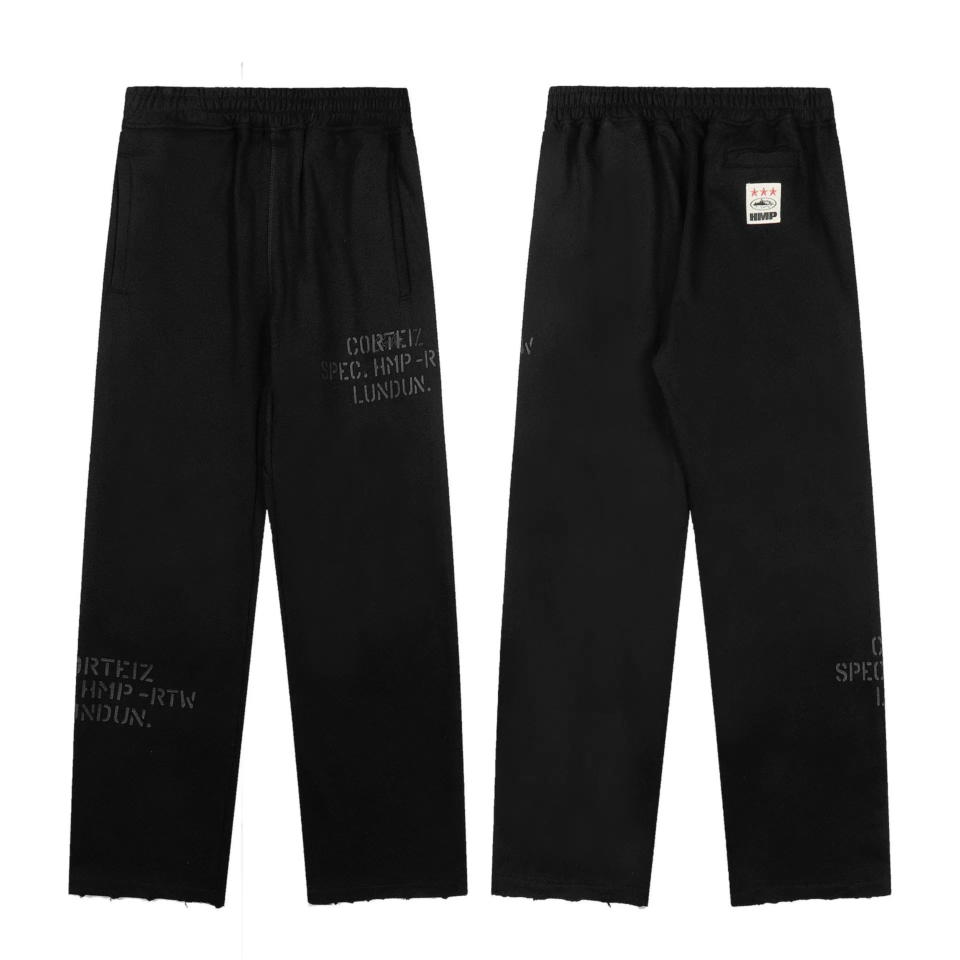 Black Minimalist Graphic Straight-Leg Sweatpants | Urban Streetwear Pants with Text Detail