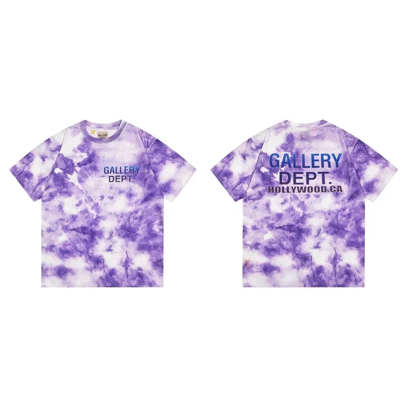 Gallery Dept. Marble Tie-Dye Hollywood Logo Short Sleeve T-Shirt - Purple