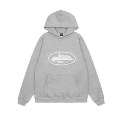 Grey Vintage Graphic Hoodie – Oversized Streetwear Pullover Sweatshirt
