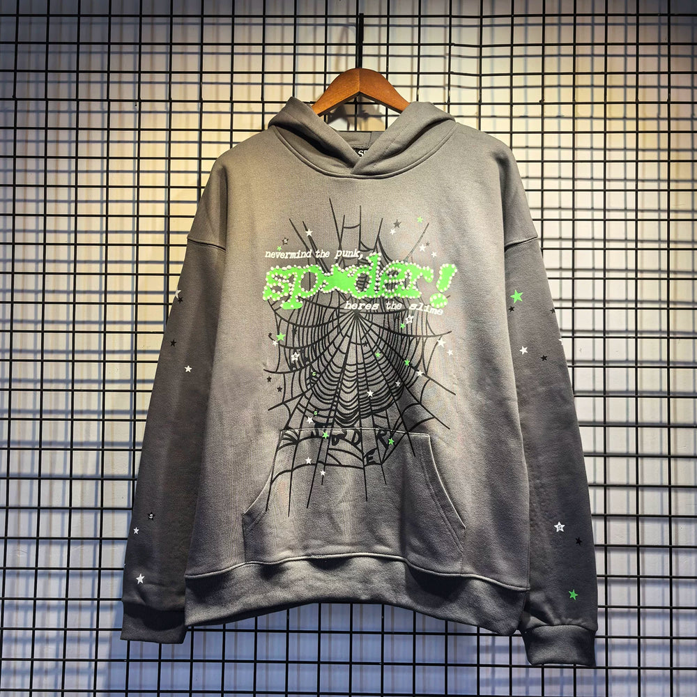 Sp5der Spider‑Web Graphic Pullover Hoodie Hip‑Hop Street‑Wear Sweatshirt