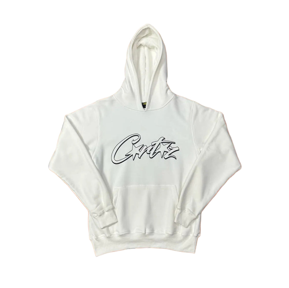White Script Logo Hoodie – Oversized Streetwear Pullover Sweatshirt