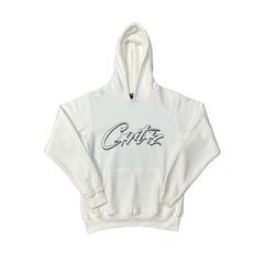 White Script Logo Hoodie – Oversized Streetwear Pullover Sweatshirt