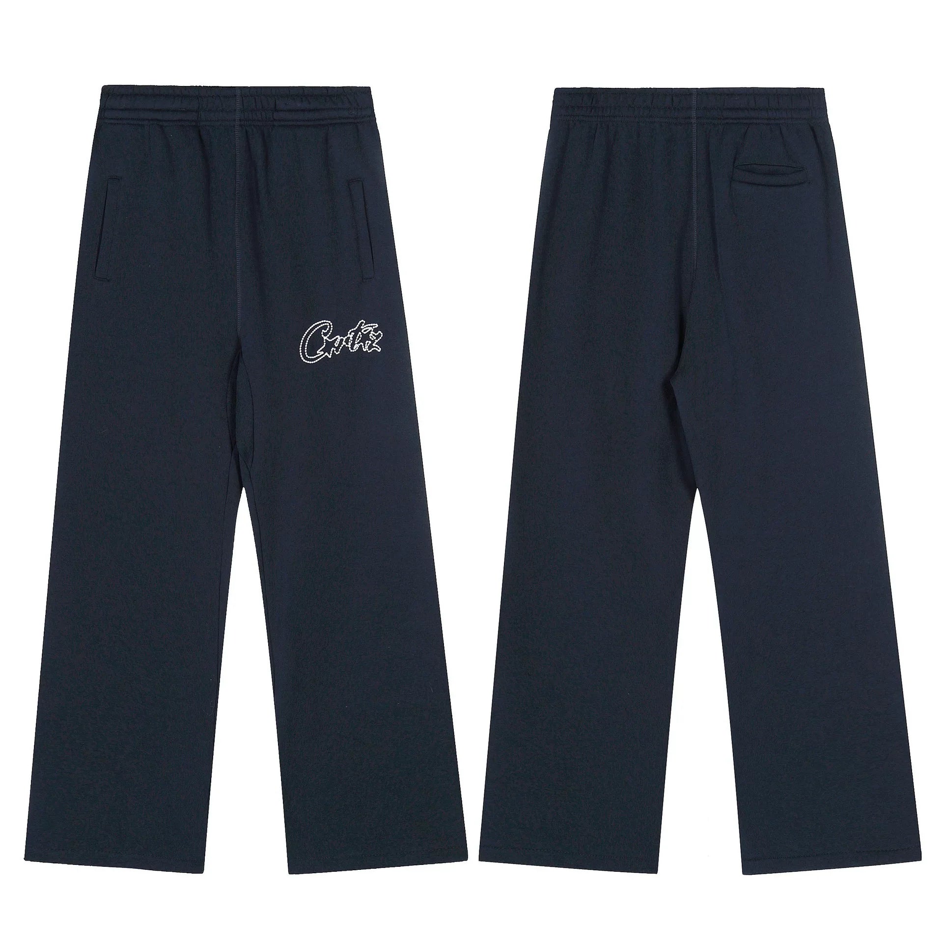Navy Blue Minimalist Straight-Leg Sweatpants | Premium Streetwear Pants with Logo Detail