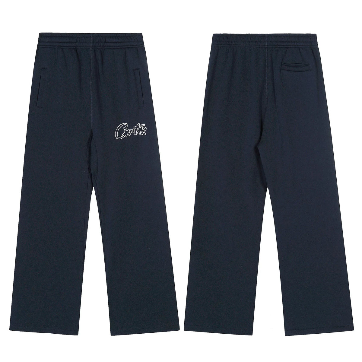 Navy Blue Minimalist Straight-Leg Sweatpants | Premium Streetwear Pants with Logo Detail