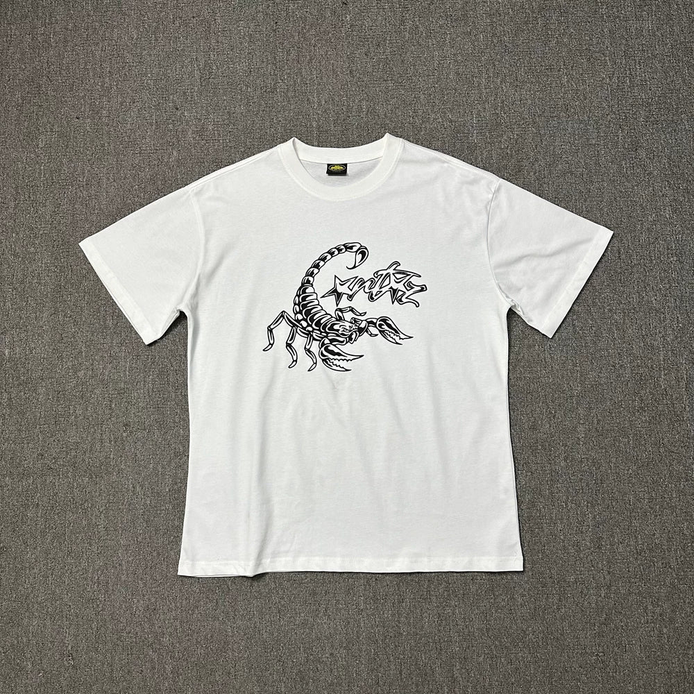 Corteiz Scorpion Graphic White T-Shirt — Bold Black Scorpion Print on Classic Streetwear Tee