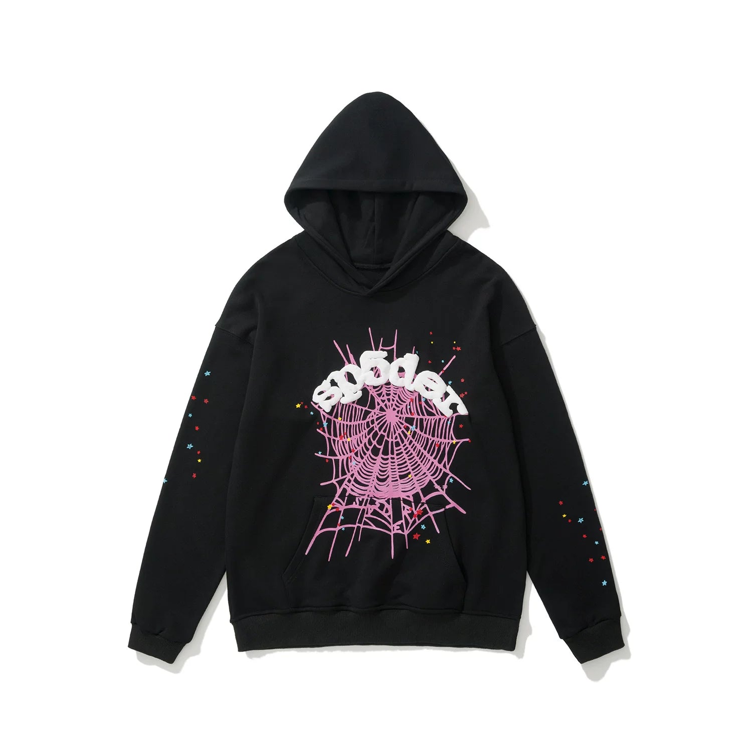 SP5DER Spider‑Web Graphic Pullover Hoodie Hip‑Hop Street‑Wear Sweatshirt