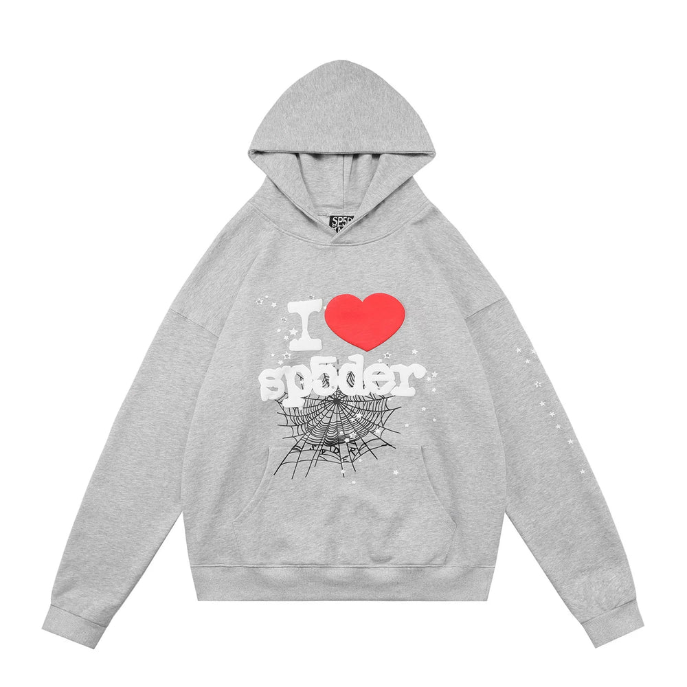 Sp5der I Love Spider‑Web Graphic Pullover Hoodie Hip‑Hop Street‑Wear Sweatshirt