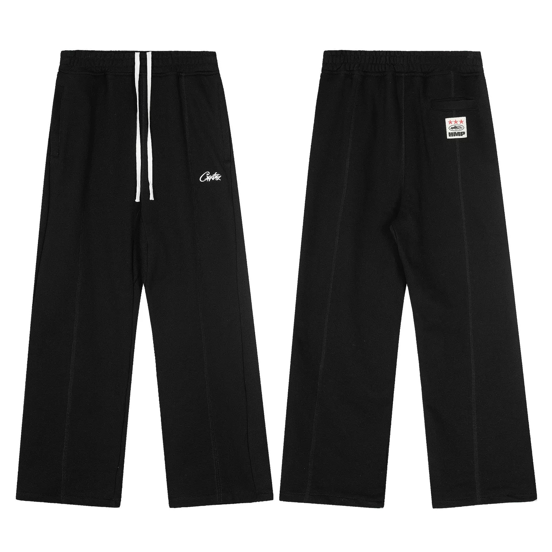 Black Minimalist Straight-Leg Sweatpants | Clean Streetwear Pants with Logo Detail