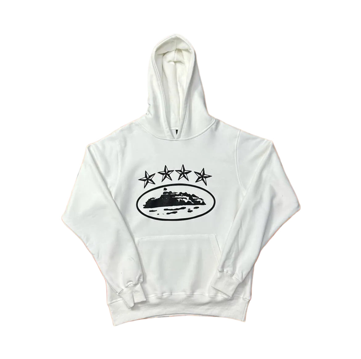 White Vintage Star Graphic Hoodie – Oversized Streetwear Pullover Sweatshirt