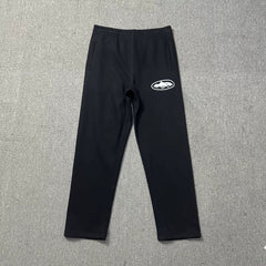 Black Straight-Leg Sweatpants | Minimalist Streetwear Pants with Logo Detail