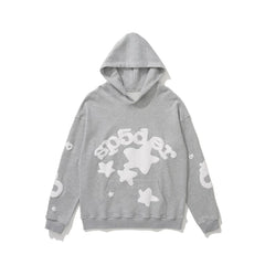 SP5DER Star Bubble Letter Graphic Pullover Hoodie Hip‑Hop Street‑Wear Sweatshirt