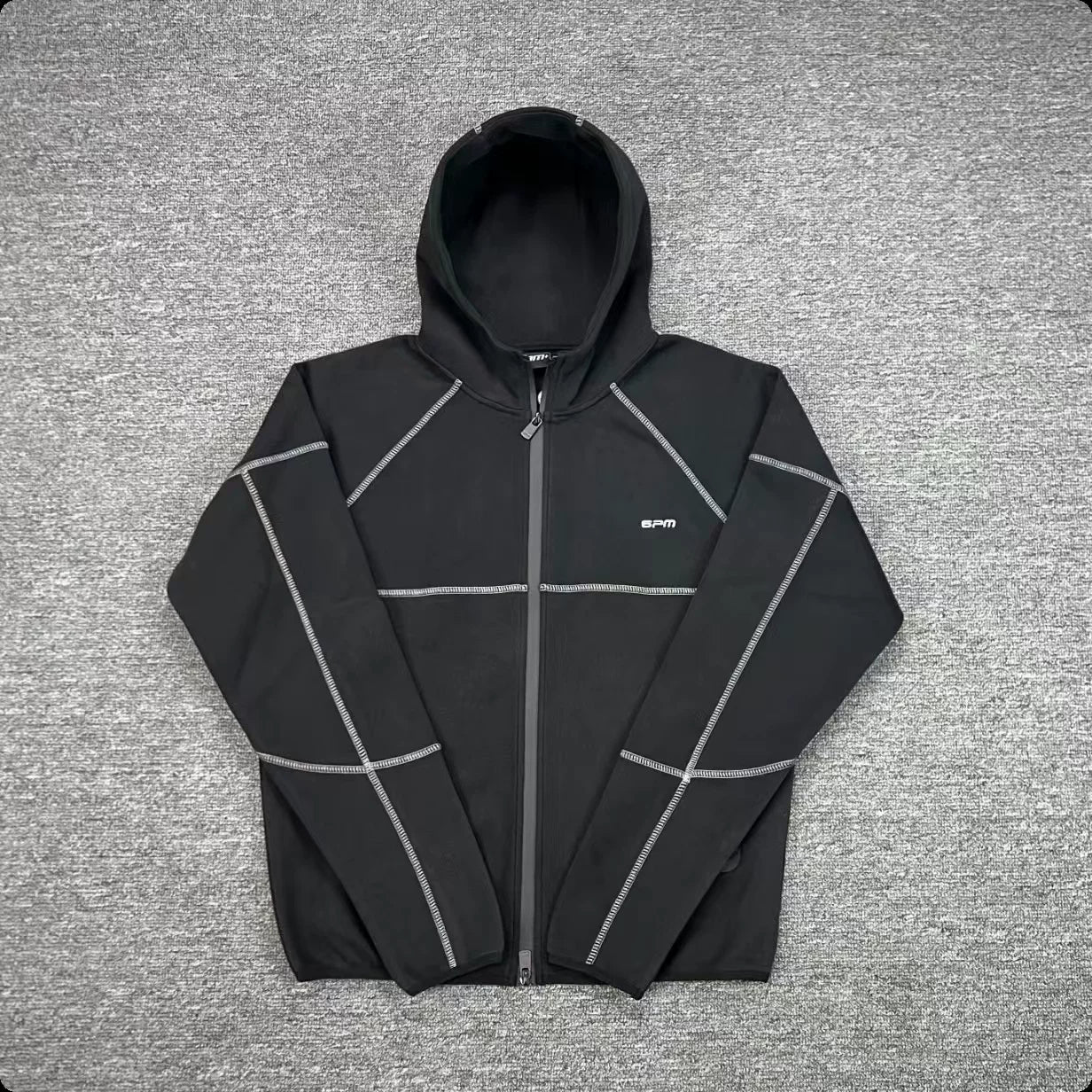6PM Contrast‑Stitch Zip‑Up Hoodie
