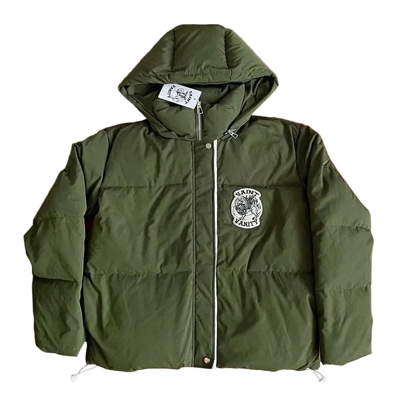 SAINT VANITY Fashion V-neck Hooded Embroidered Down Jacket