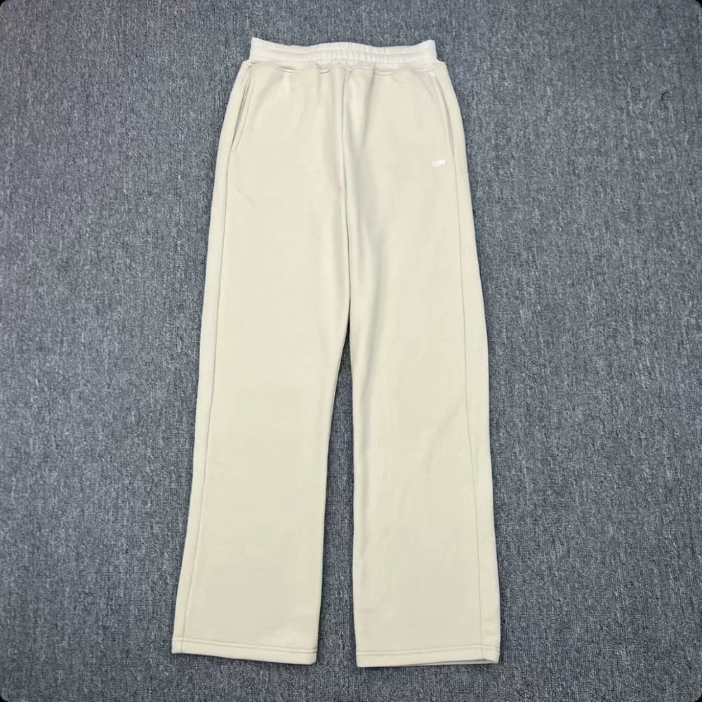 6PM Beige Minimal‑Logo Wide‑Leg Sweatpants
