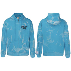 Gallery Dept Blue Marble Tie‑Dye Black Logo Full Zip Up Hoodie