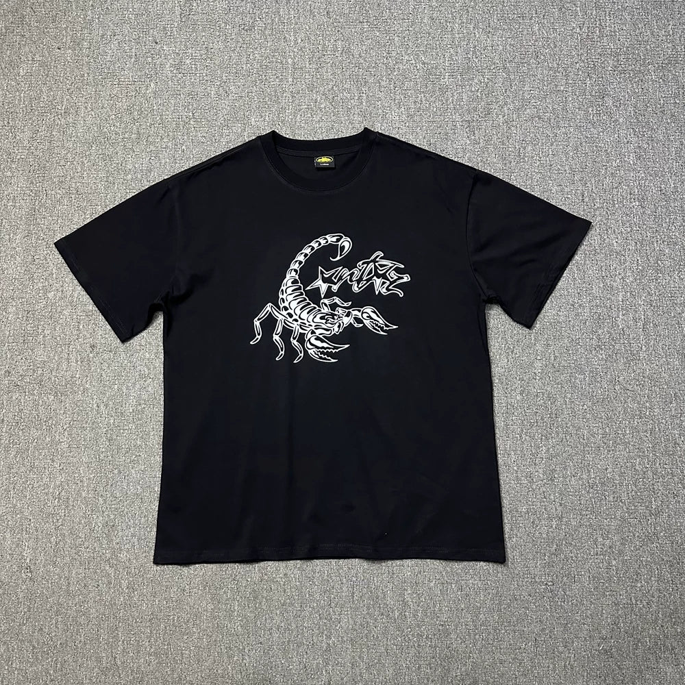 Corteiz Scorpion Graphic Black T-Shirt — Bold White Scorpion Print on Classic Streetwear Tee