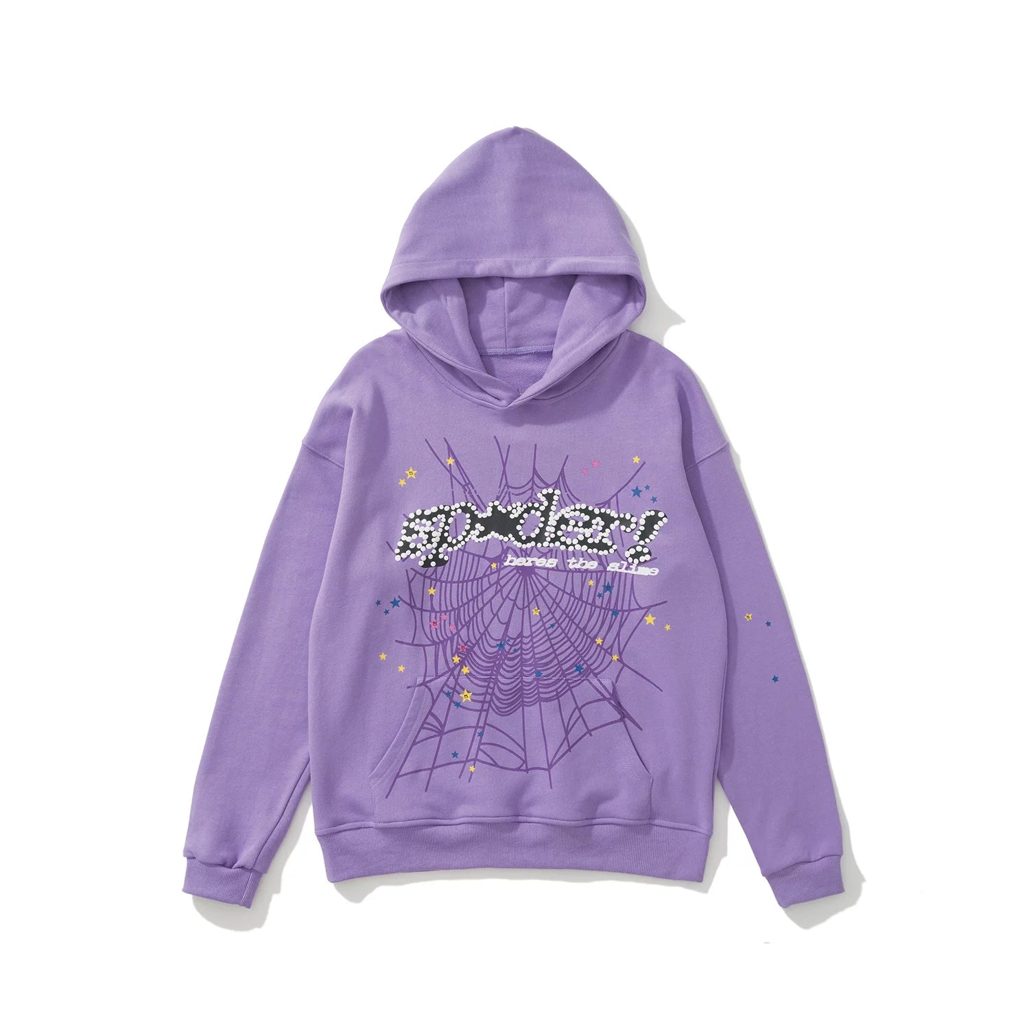 SP5DER Spider‑Web Graphic Print Pullover Hoodie Hip‑Hop Street‑Wear Sweatshirt