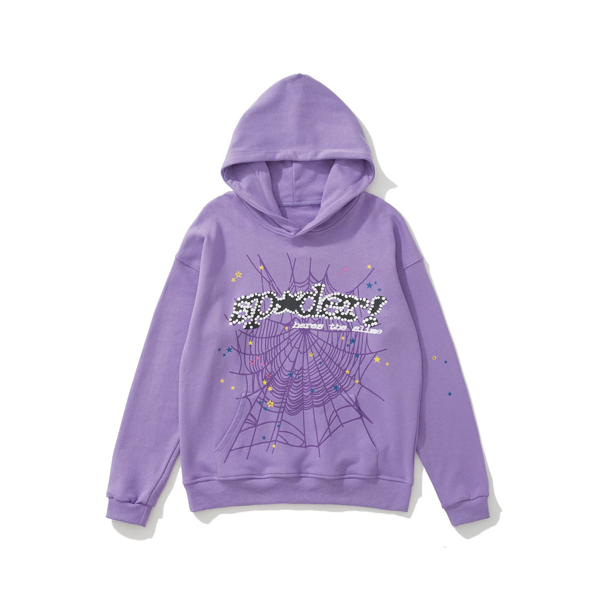 SP5DER Spider‑Web Graphic Print Pullover Hoodie Hip‑Hop Street‑Wear Sweatshirt