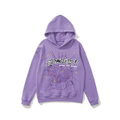 SP5DER Spider‑Web Graphic Print Pullover Hoodie Hip‑Hop Street‑Wear Sweatshirt