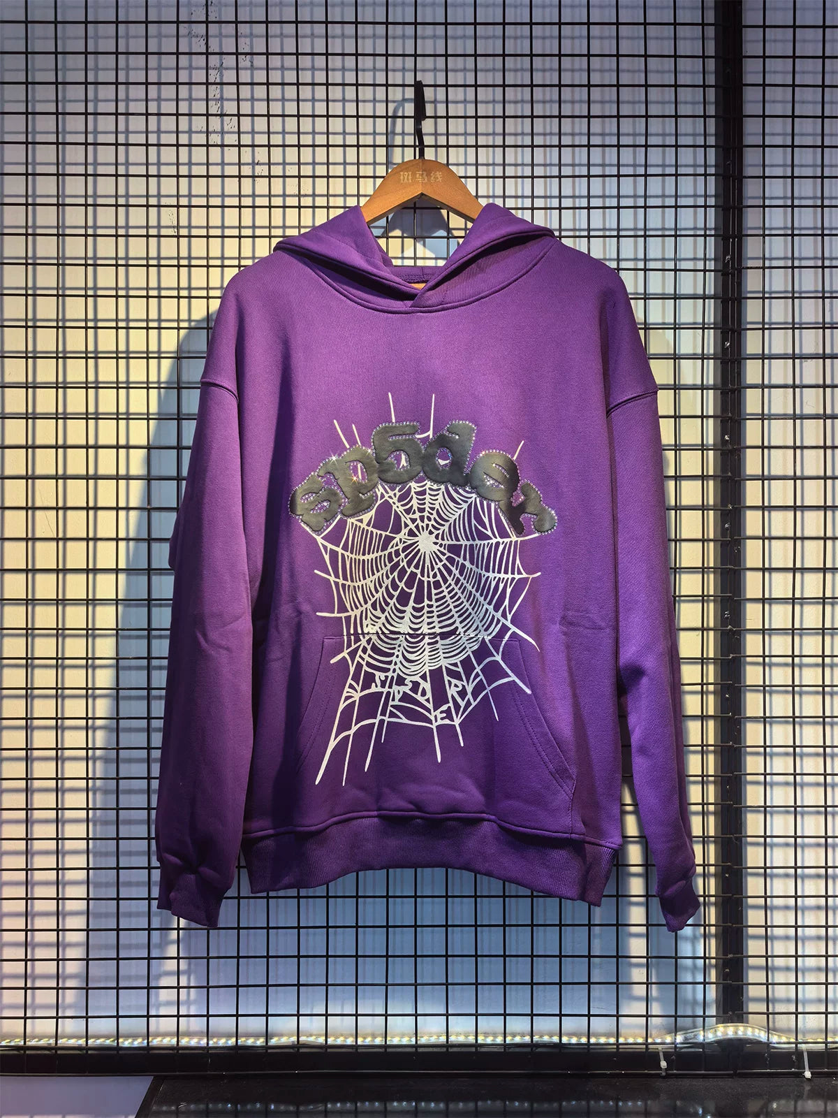SP5DER Spider‑Web Graphic Pullover Hoodie Hip‑Hop Street‑Wear Sweatshirt