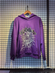 SP5DER Spider‑Web Graphic Pullover Hoodie Hip‑Hop Street‑Wear Sweatshirt