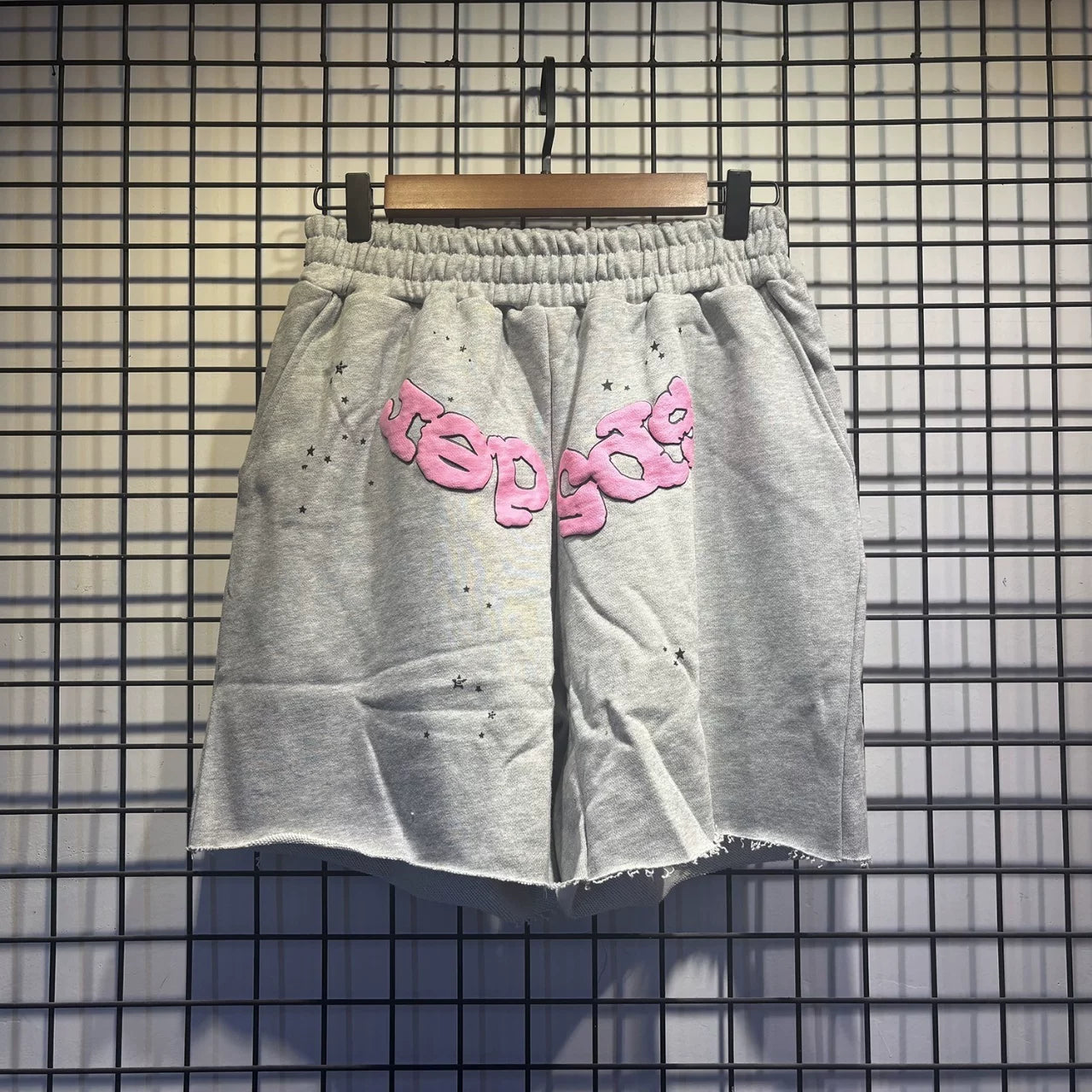 Sp5der Distressed Raw‑Edge Sweat Shorts Hip‑Hop Street‑Wear
