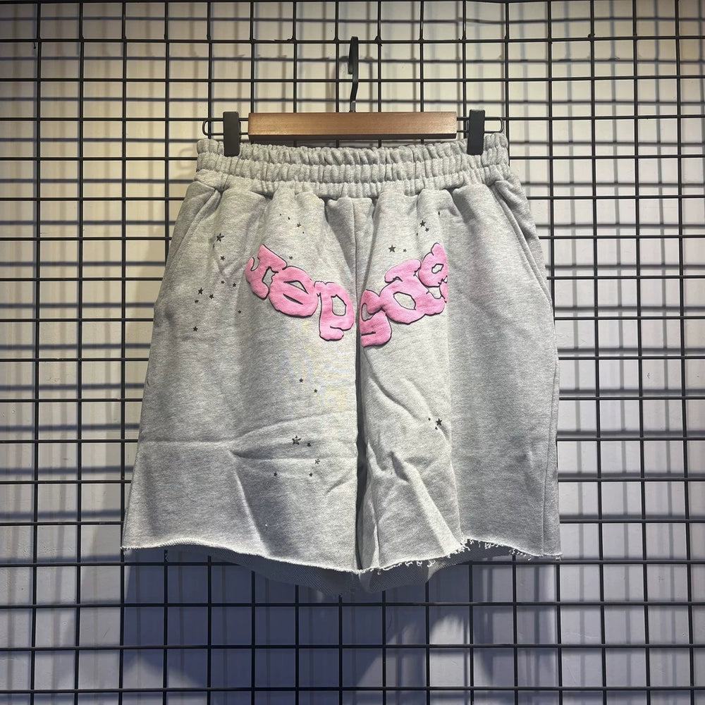 Sp5der Distressed Raw‑Edge Sweat Shorts Hip‑Hop Street‑Wear