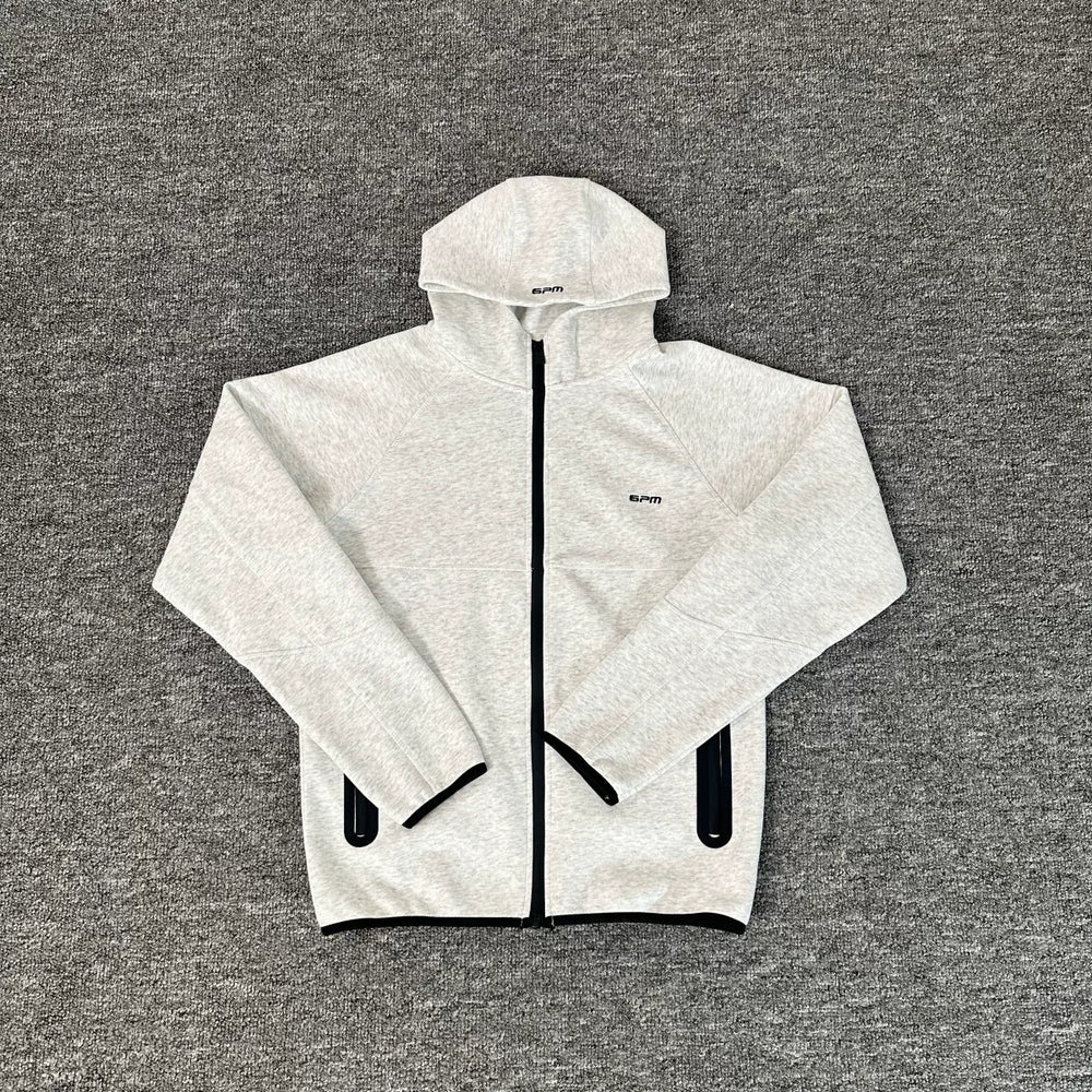 6PM Contrast‑Stitch Zip‑Up Hoodie