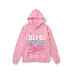 SP5DER Atlanta Spider‑Web Graphic Pullover Hoodie Hip‑Hop Street‑Wear Sweatshirt