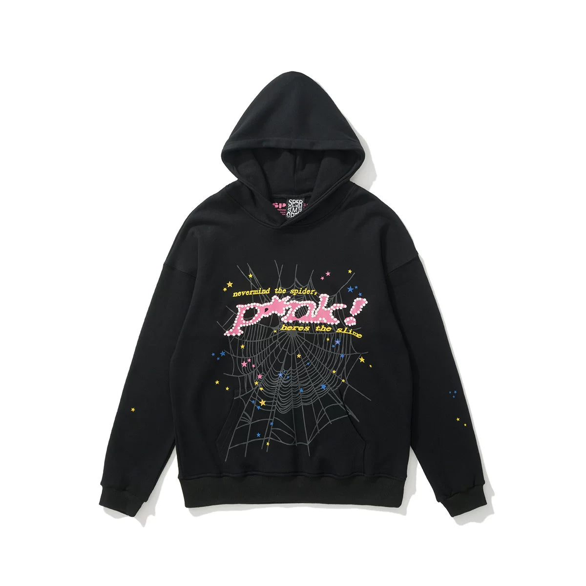 SP5DER Spider Web Graphic Print Pullover Hoodie Street‑Wear Sweatshirt
