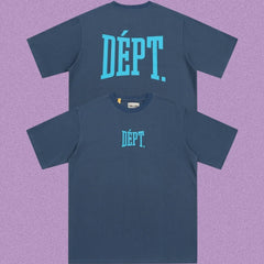 Gallery Dept. Arch Logo Short Sleeve T-Shirt - Blue-Grey/Cyan