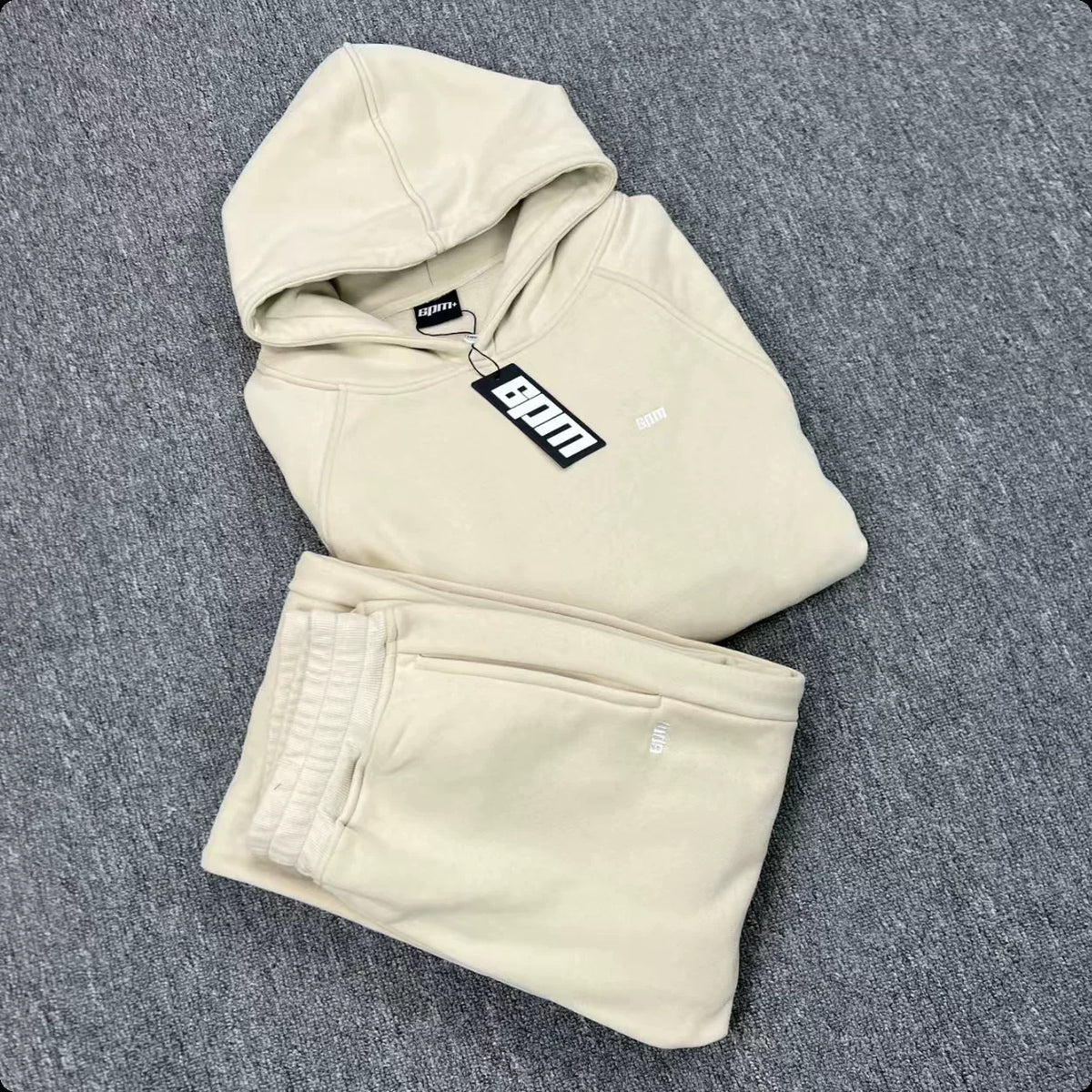 6PM Minimal Small‑Logo Hoodie & Wide‑Leg Sweatpants Matching Set