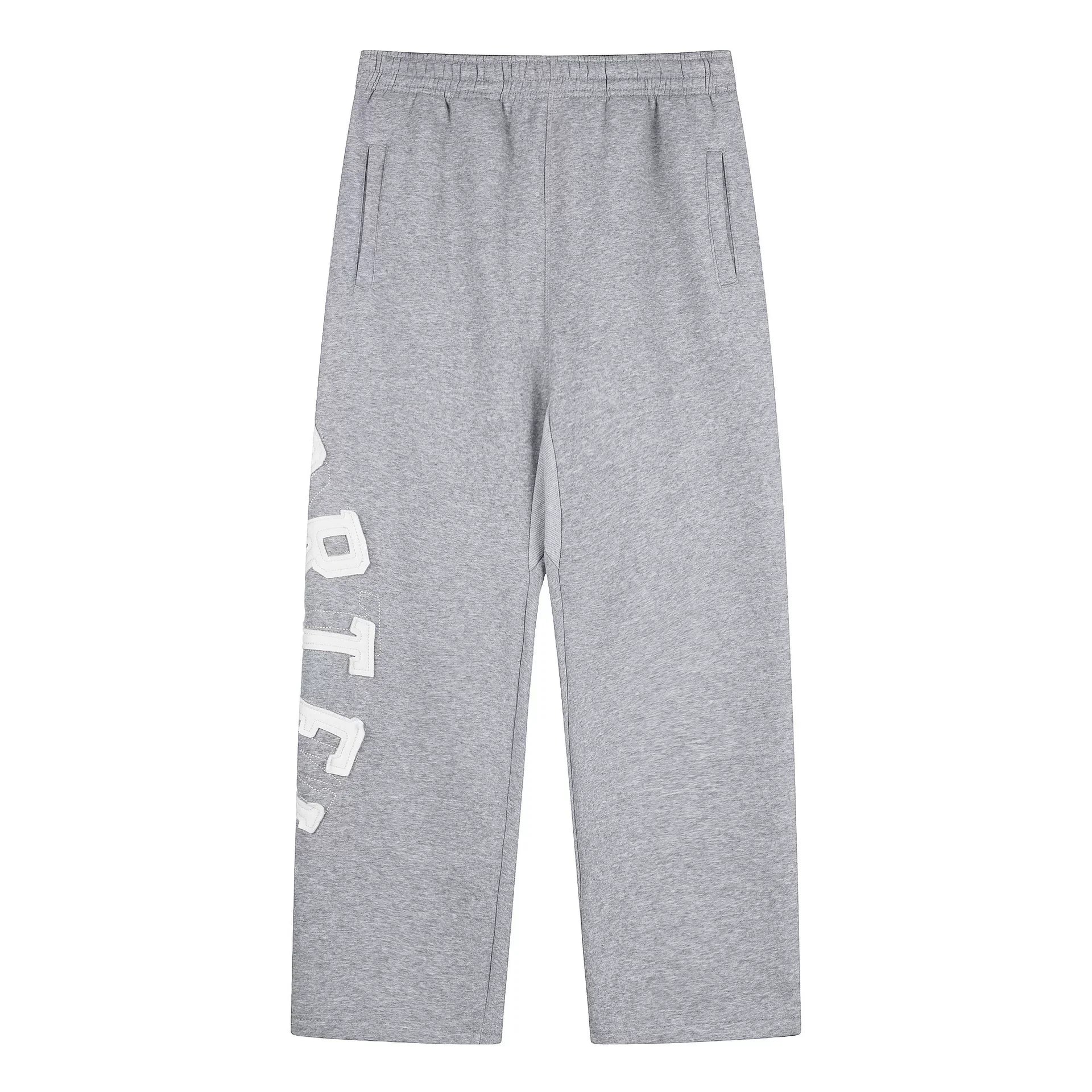 Grey Graphic Straight-Leg Sweatpants | Minimalist Streetwear Pants with Side Letter Detail