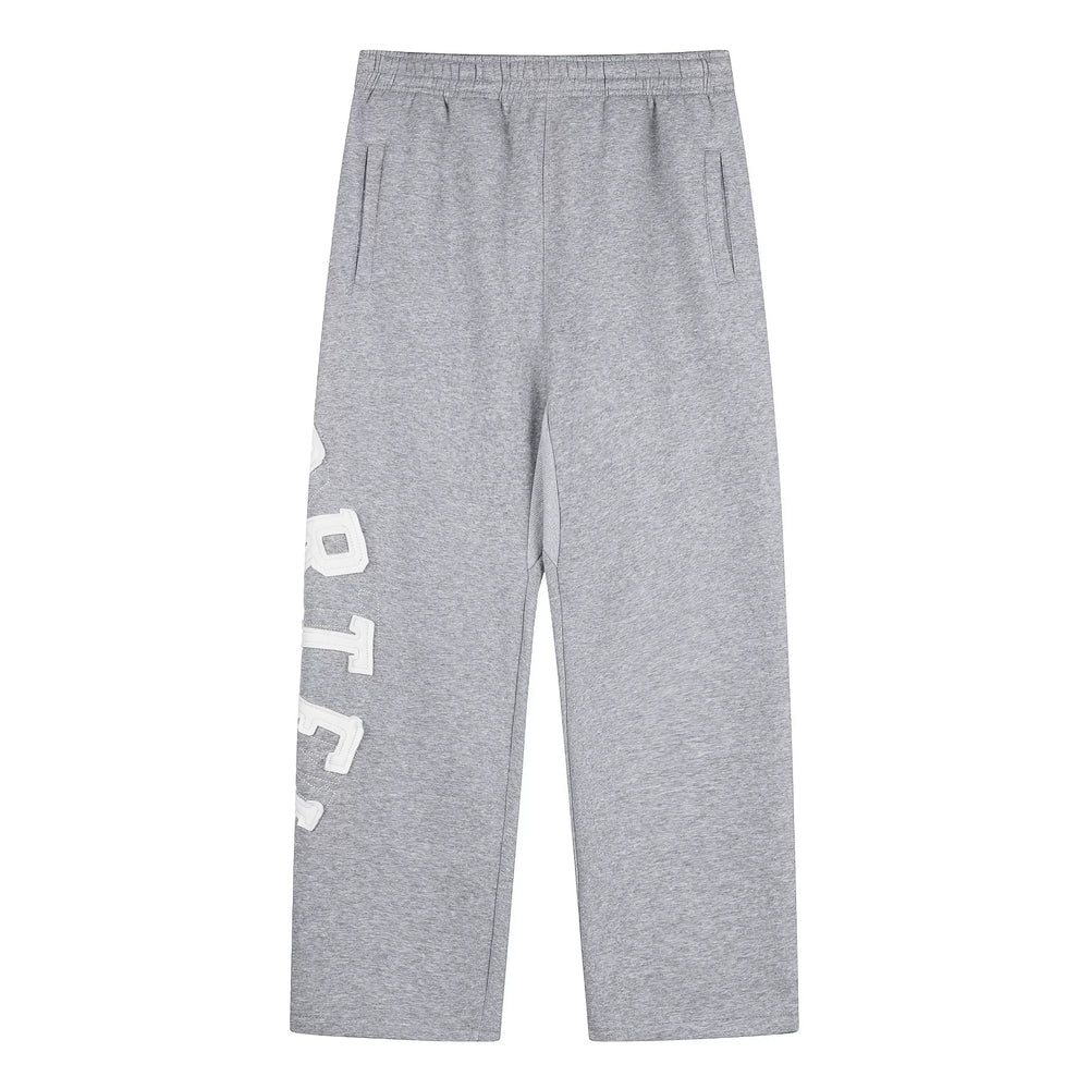 Grey Graphic Straight-Leg Sweatpants | Minimalist Streetwear Pants with Side Letter Detail