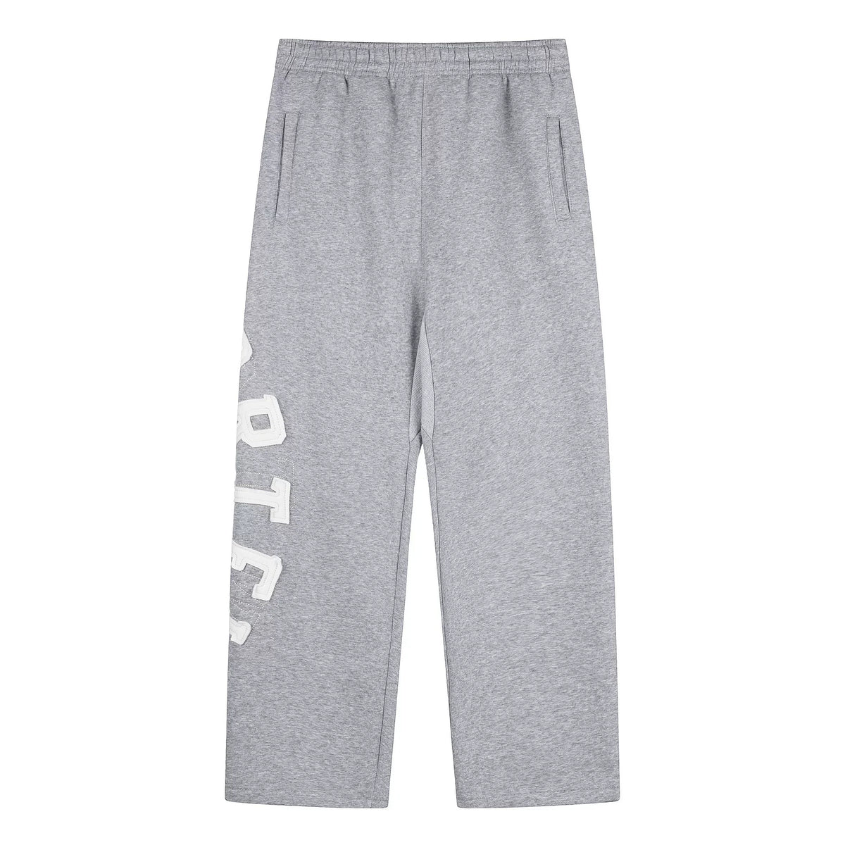 Grey Graphic Straight-Leg Sweatpants | Minimalist Streetwear Pants with Side Letter Detail