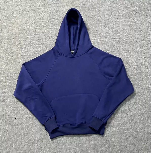 6PM Navy‑Blue Plain Cropped Pullover Hoodie Casual Street‑Wear Sweatshirt