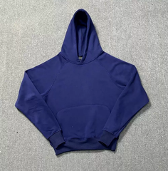 6PM Navy‑Blue Plain Cropped Pullover Hoodie Casual Street‑Wear Sweatshirt